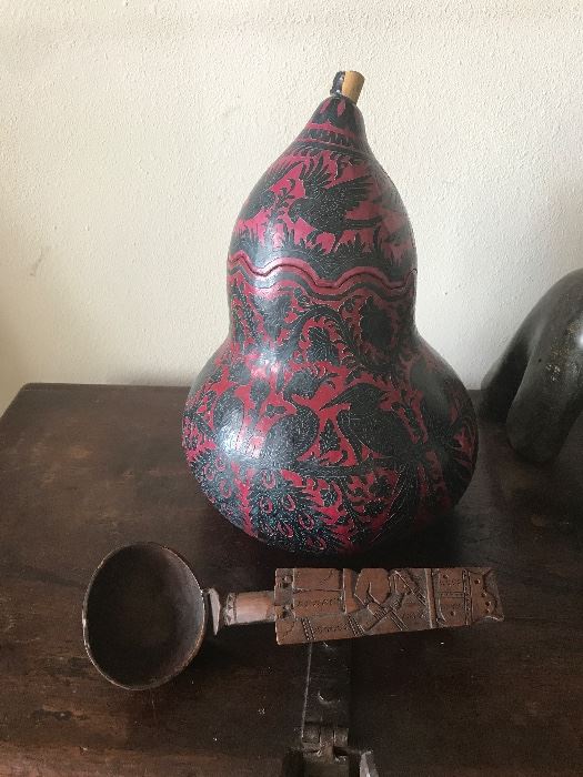 Very large painted gourd box