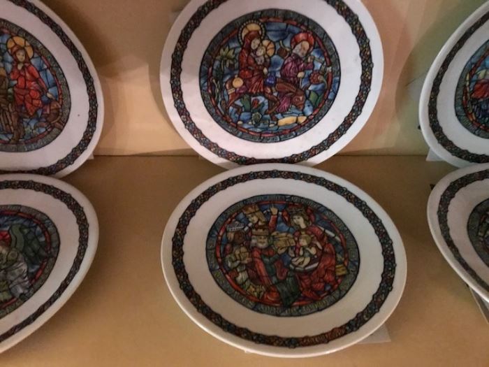 French plates commemorating Christmas stained glass.