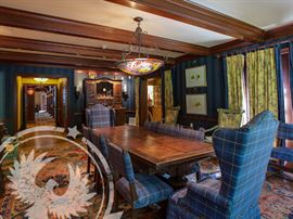 Blue Dining Room. More Photos are posted on our website @ https://aether.estate/scott-jones-estate-sale