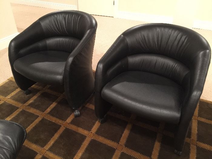 Pair of Black Faux Leather Game Chairs