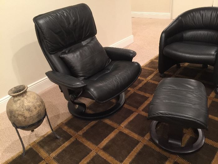 Ekornes Stressless Black Leather Chair and Ottoman 