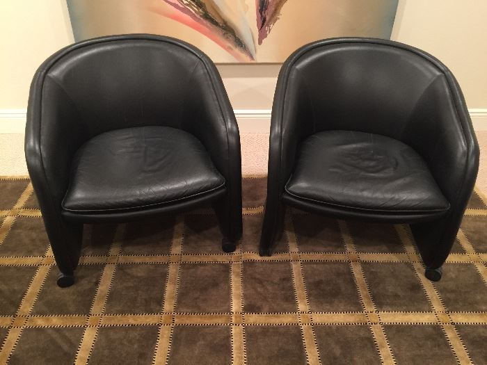 Pair of Black Faux Leather Game Chairs