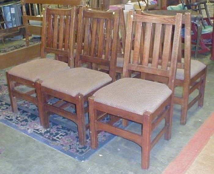 six contemporary Mission style dining chairs.  $65.00