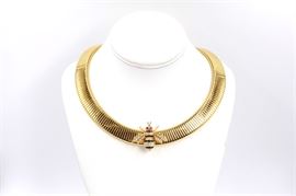 18K Gold Overlay Russian Imperial Slider Necklace with Bee Pendant and Earrings: A 18K gold overlay Russian Imperial slider necklace with a bee pendant and earrings. This necklace has Swarovski crystal elements on the pendant.