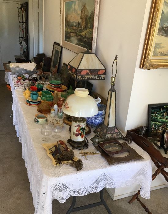     Antique lamps and lighting
    Antique Fiestaware
    Celluloid Vanity set, antique photos, art