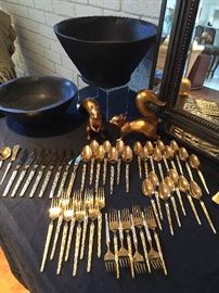 Brutalist Inspired Design Flatware in Gold Plated Stainless Steel. 
