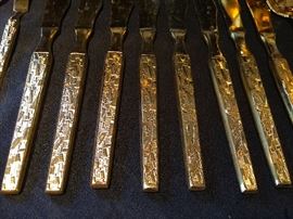 Brutalist Inspired Design Flatware in Gold Plated Stainless Steel.