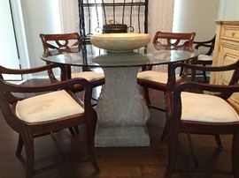 Stone Base Glass Top Dining Table.
