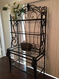 Wrought Iron and Beveled Glass Bakers Rack.. Great Heavy Piece!