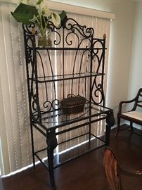 Wrought Iron and Beveled Glass Bakers Rack.. Great Heavy Piece!