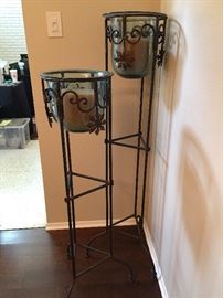 Pair of Wrought Iron Candle Torchieres.