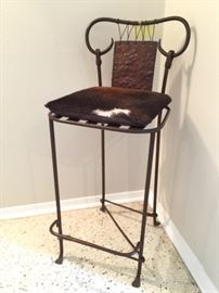 Cow Hide Cushion Wrought Iron Bar/Counter Stool.. Unique and Artistic Piece!
