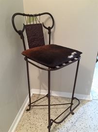 Cow Hide Cushion Wrought Iron Bar/Counter Stool.. Unique and Artistic Piece!