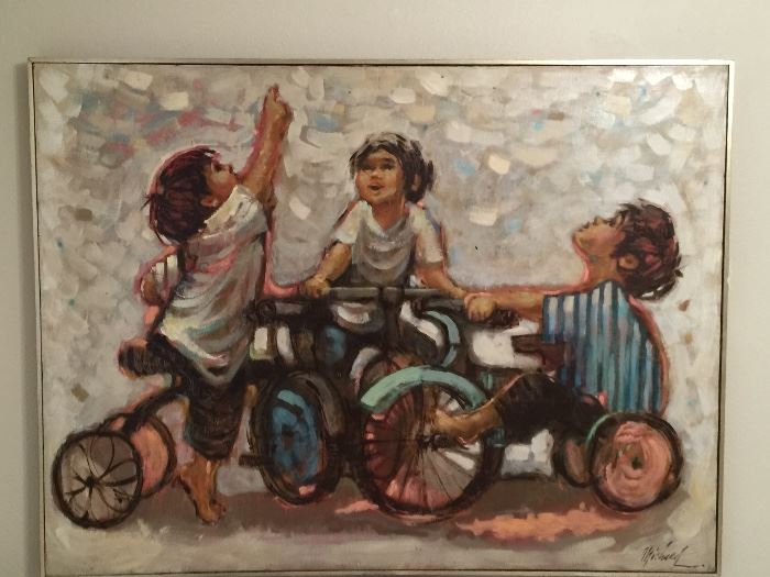• Original Custom Art by George Michaud of French-Spanish heritage. ("Easy Riders") Oil/Canvas. Exceptional!!! Unfortunately, he was murdered at age 41 ending a talented career.