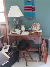 Vintage sewing table, tufted stool, other vintage & antique furnishings