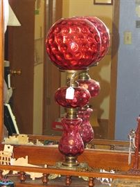 Cranberry globe glass lamp