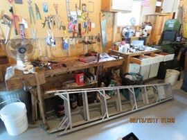 Antique wooden workbench