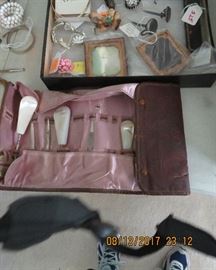 Antique manicure set with mother of pearl handles