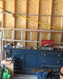 Long blue workbench cabinet