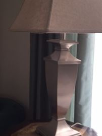 pair of 3 way silver lamps and matching smaller set 