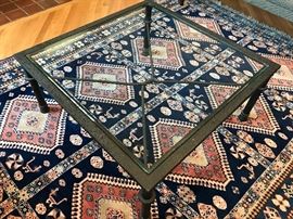 Metal, glass top cocktail table -rug is not for sale