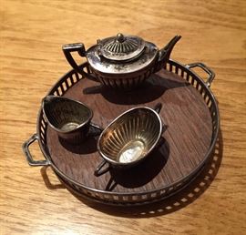 Antique itsy bitsy, teeny weeny tea set marked sterling silver