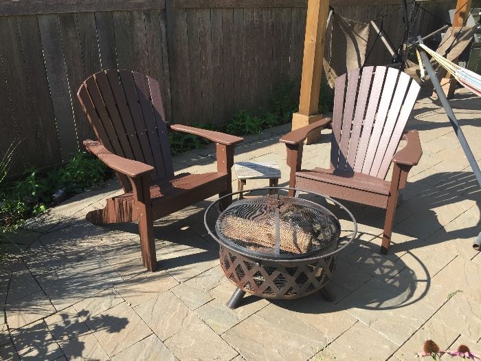 Seaside Casual Adirondack chairs, fire pit 