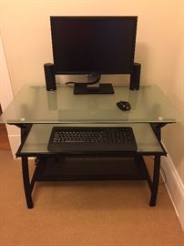 Glass top desk, Dell monitor