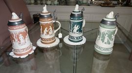 VILLEROY & BOCH METTLACH JASPERWARE CAMEO GERMAN STEINS. "FOUR SEASONS"