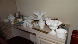 COLLECTION OF MILK GLASS.