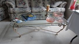 WROUGHT IRON GLASS TOP COFFEE TABLE
