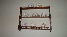 TIERED WALL SHELF WITH PORCELAIN TEA CUPS