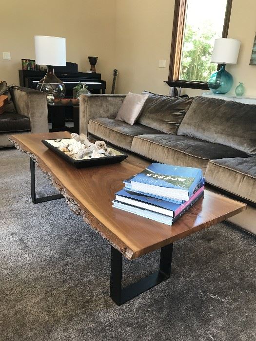 Live edge wood coffee table with steel base - $1250
