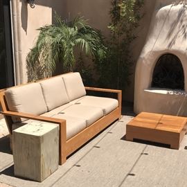 Restoration Hardware Belvedere Collection Teak with Linen cushions & petrified wood side table