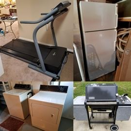 Treadmill, refrigerator, BBQ grill, washer and dryer