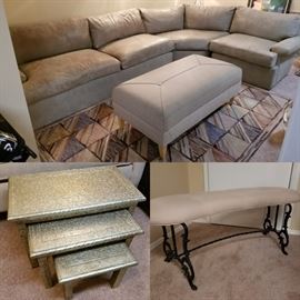 Sectional, nesting tables and bench