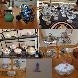 Herend, Waterford, Tea pot, glassware and serving pieces
