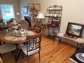 bench table and chairs bakers rack room mid century divider