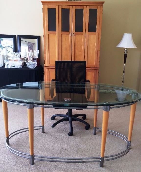 Glass-Top Desk, Office Chair, Computer Armoire