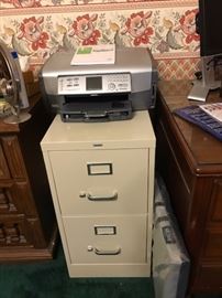 Two drawer metal filing cabinet and hp photo printer