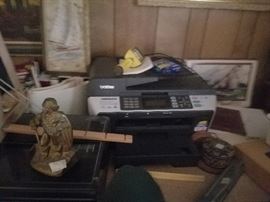 Brother printer, office desk wooden and right sized for apartment