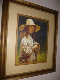 "HER FAVORITE", BY FREDERICK BEAUMONT. BEAUTIFULLY FRAMED PRINT. (ENGLAND LATE 1800'S)