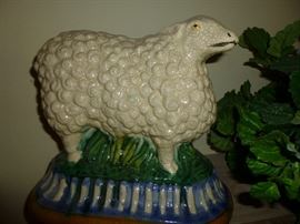 VINTAGE CERAMIC CRACKLE GLAZE SHEEP, FOLK ART DECOR
