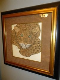 "SILENT WATCHER" FRAMED LEOPARD ART