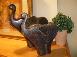 PAIR OF CONTEMPORARY STONE ELEPHANT FIGURINES