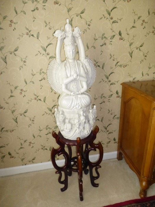 VERY LARGE WHITE PORCELAIN SCULPTURE. "BODHISATTVA OF COMPASSION"