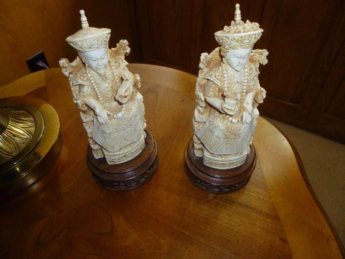 VERY DETAILED, VINTAGE HAND CARVED CHINESE EMPEROR AND EMPRESS FIGURES