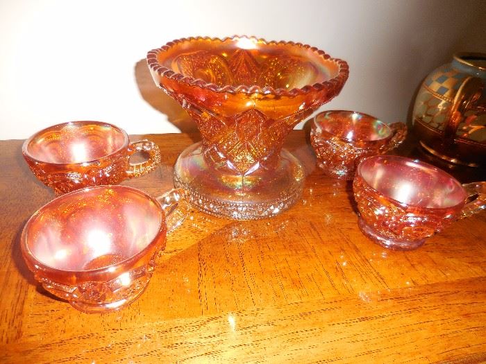 Vintage Marigold Carnival Glass Centerpiece