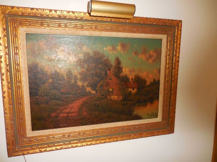 Listed Artist George W Drew. Ornate Frame, with Light