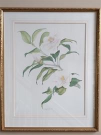 1 0f 4 original watercolors, "5th Avenue White Camellia", signed by Wesley G. Hicks; measures 2' 3" x 2' 10".